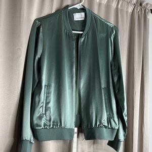 Lovers + Friends Emerald Satin Bomber Jacket